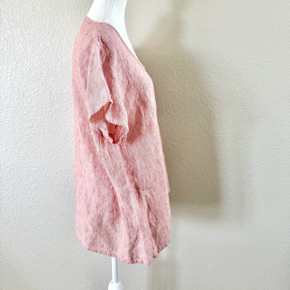 FLAX Womens Medium 100% Linen Red White Stripe Oversized Tunic Top Lithuania - Picture 5 of 12